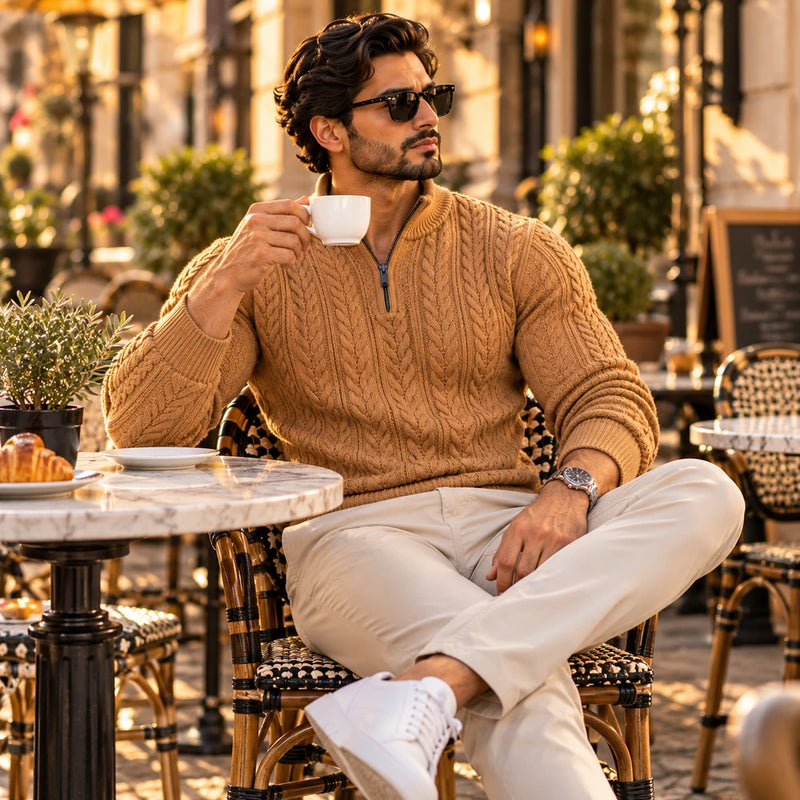 LuxeCable Quarter-Zip Cable Knit Sweater