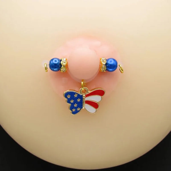 Patriotic Butterfly Nipple Ring