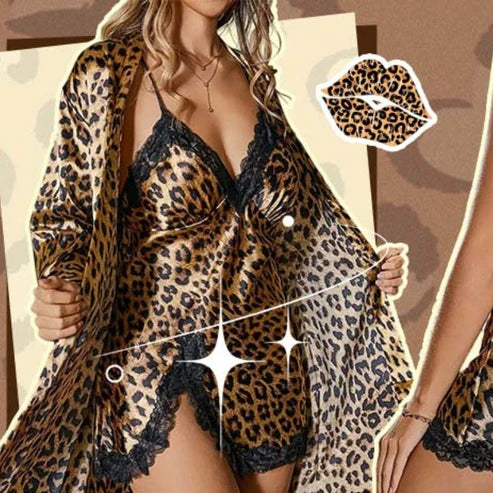 Sexy Leopard Print Robe & Nightgown Set