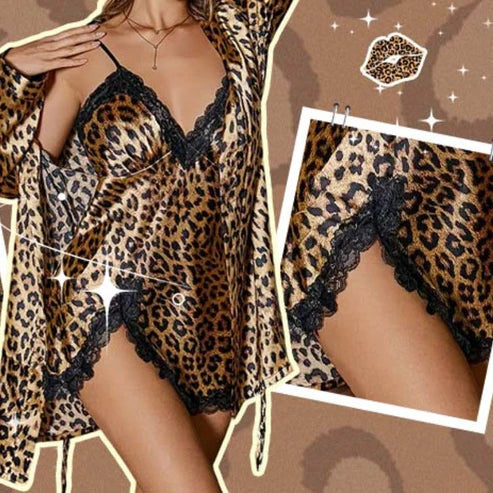 Sexy Leopard Print Robe & Nightgown Set