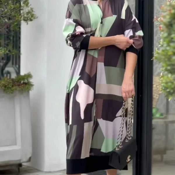 PATCHWORK PRINT CHIC FRONT ZIP DRESS