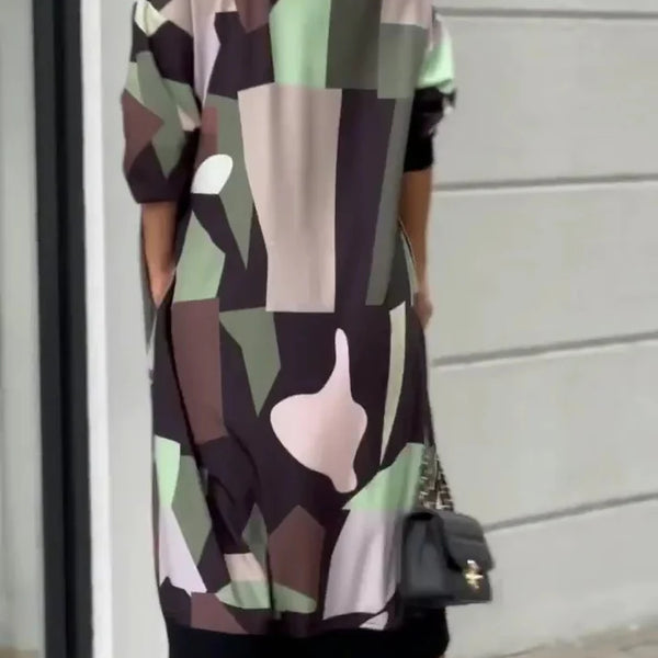 PATCHWORK PRINT CHIC FRONT ZIP DRESS