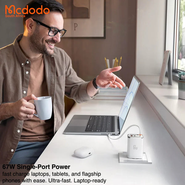 67w GaN Fast Charger Retractable USB-C Cable Digital Watt Display