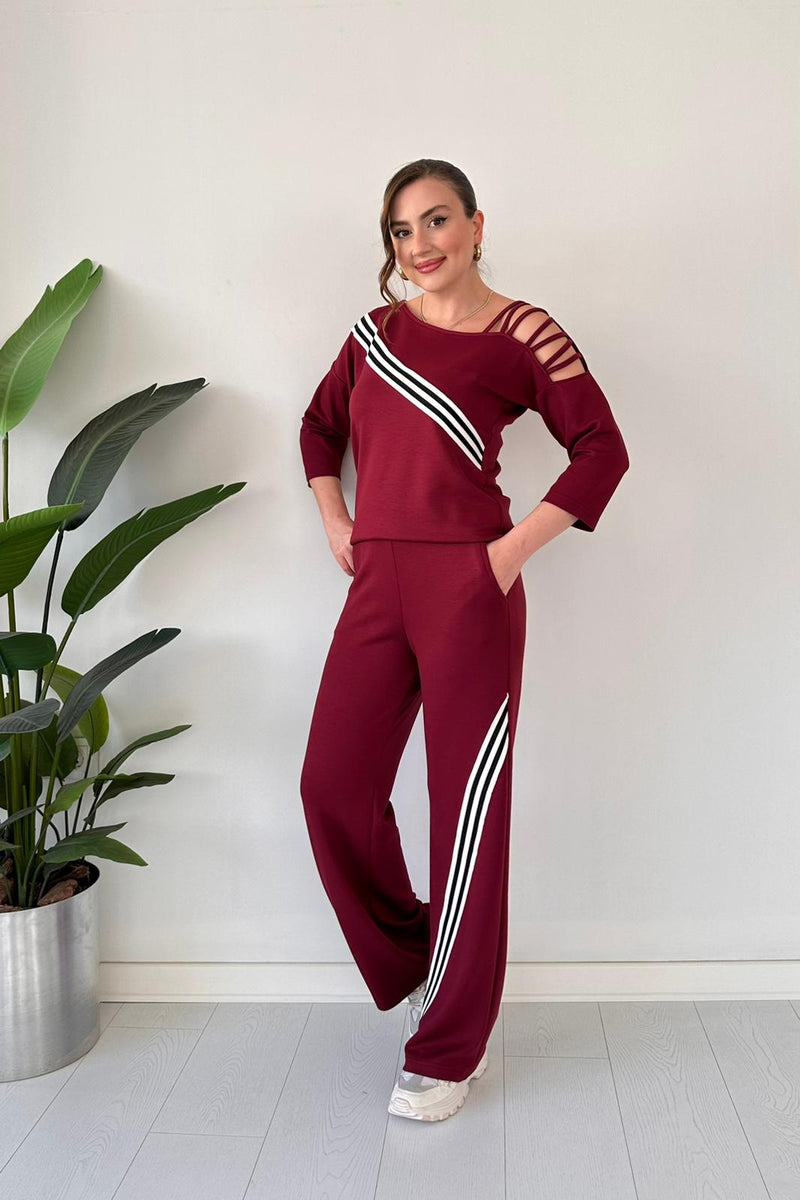 Burgundy Shoulder Detail Two-Piece Suit