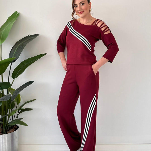 Burgundy Shoulder Detail Two-Piece Suit
