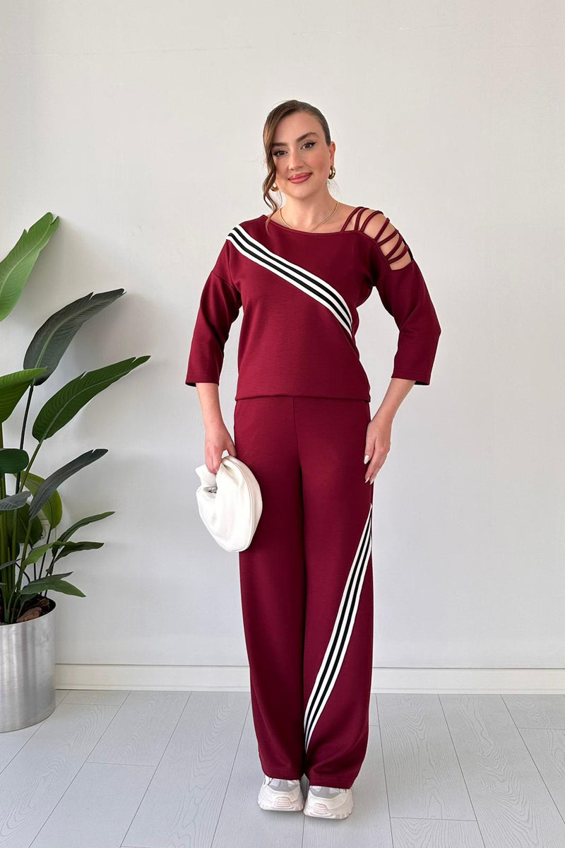 Burgundy Shoulder Detail Two-Piece Suit
