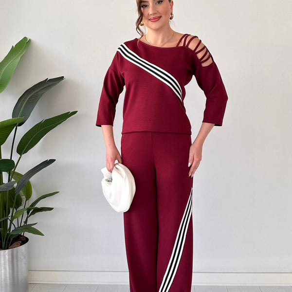 Burgundy Shoulder Detail Two-Piece Suit