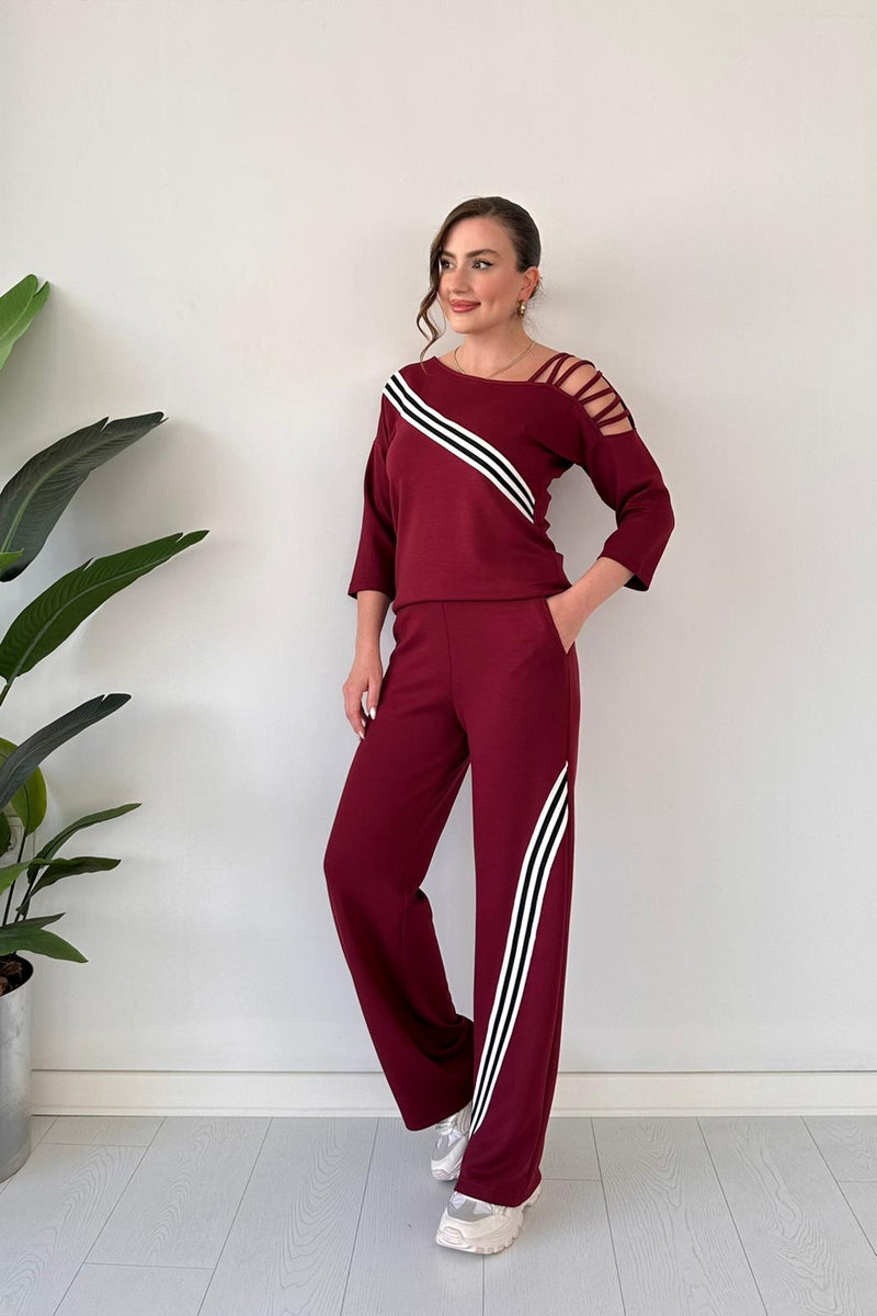 Burgundy Shoulder Detail Two-Piece Suit