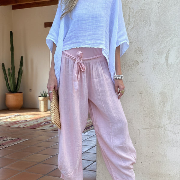 Women's Loose Irregular Hem Top and Trousers Linen Suit