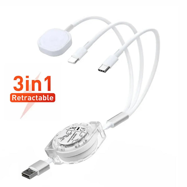 3 in 1 Retractable USB Magnetic Wireless Charger Charging Cable