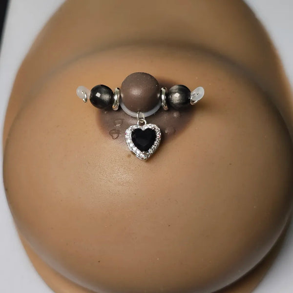 Black Crystal + Gemstone Nipple Rings