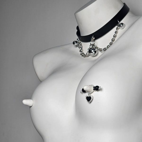 Black Crystal + Gemstone Nipple Rings