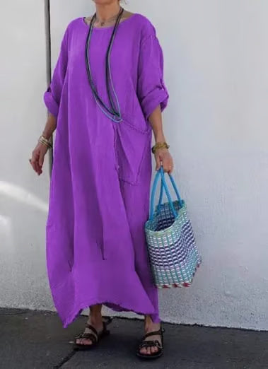 Long cotton and linen dress in patchwork style