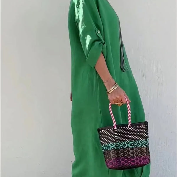 Long cotton and linen dress in patchwork style