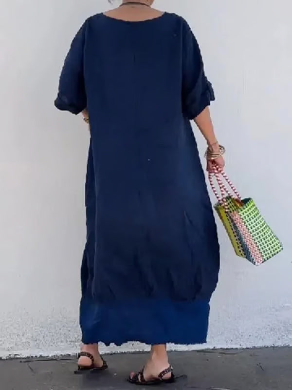 Long cotton and linen dress in patchwork style