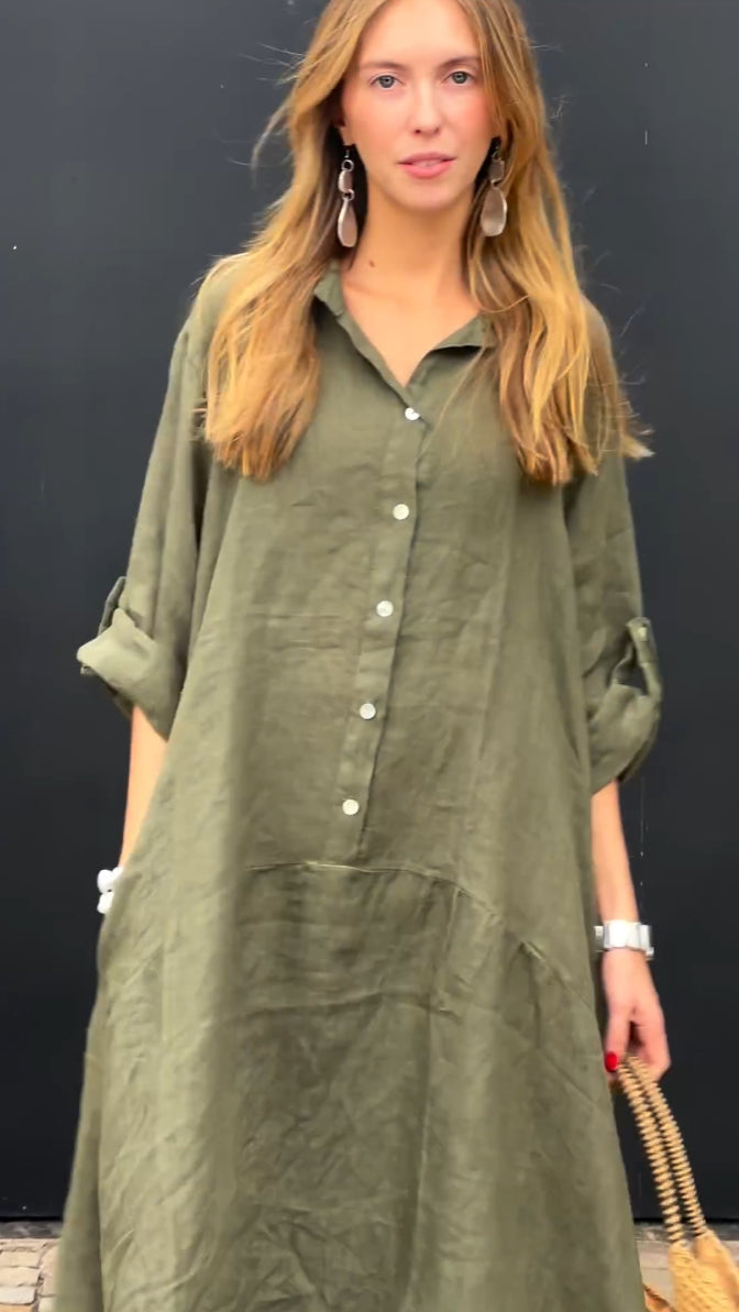 Maxi dress in cotton and linen blend