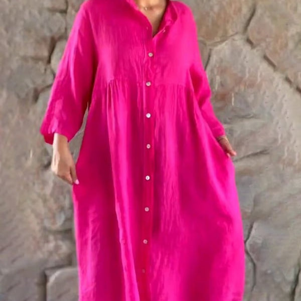 Cotton And Linen Loose Shirt Dress