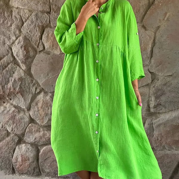 Cotton And Linen Loose Shirt Dress