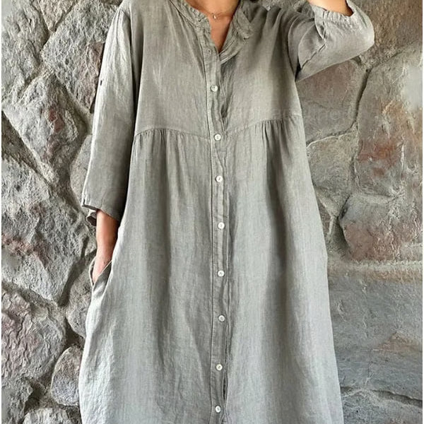 Cotton And Linen Loose Shirt Dress