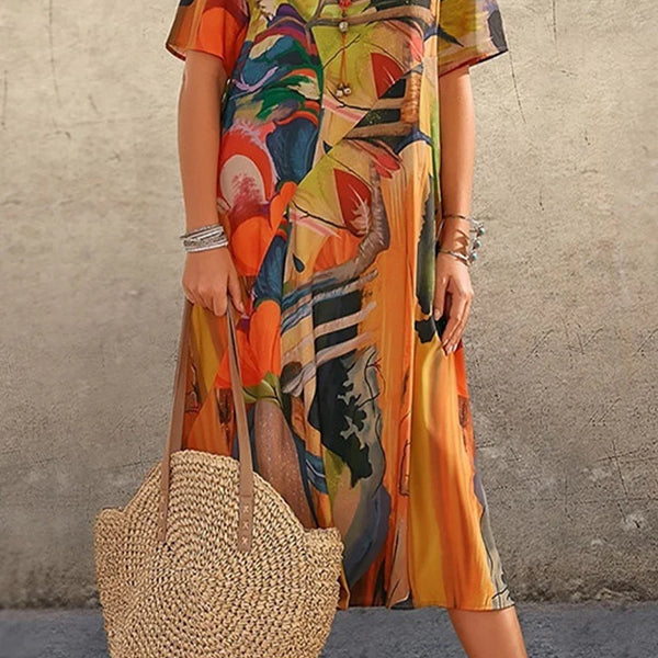 Casual Patchwork O Neck Printed Dress
