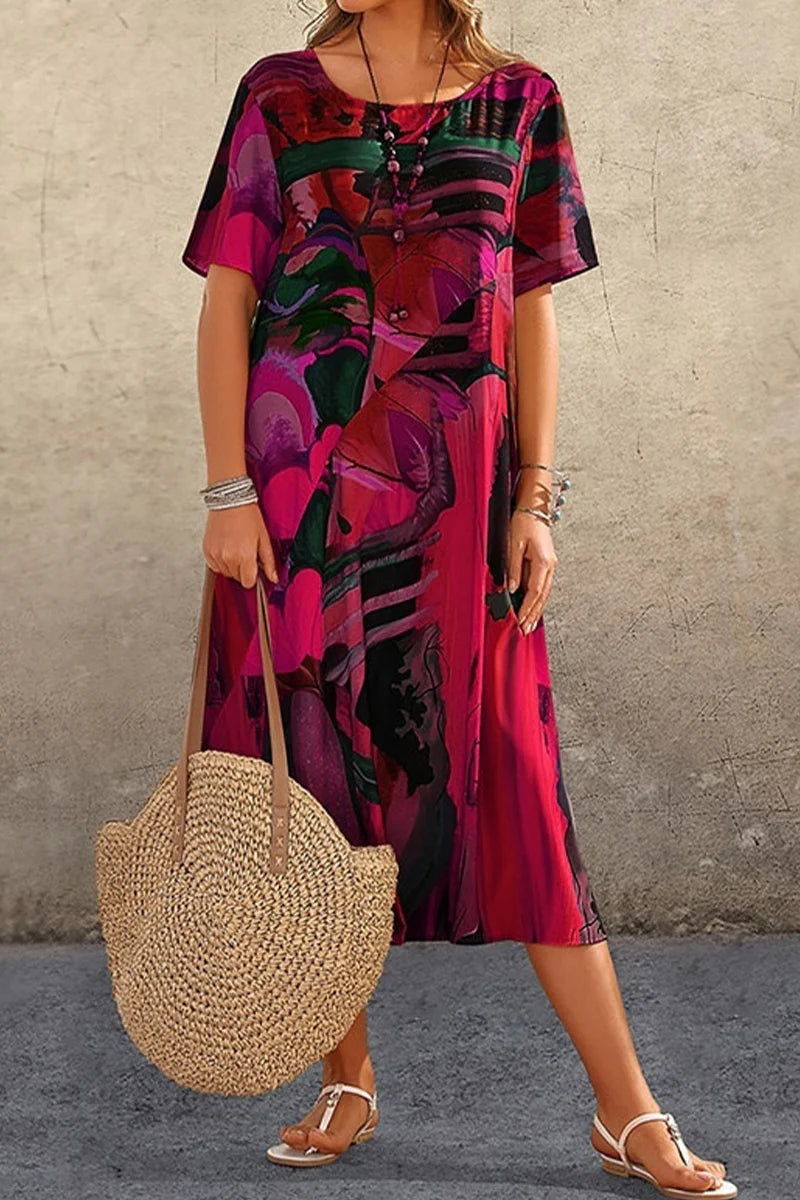 Casual Patchwork O Neck Printed Dress