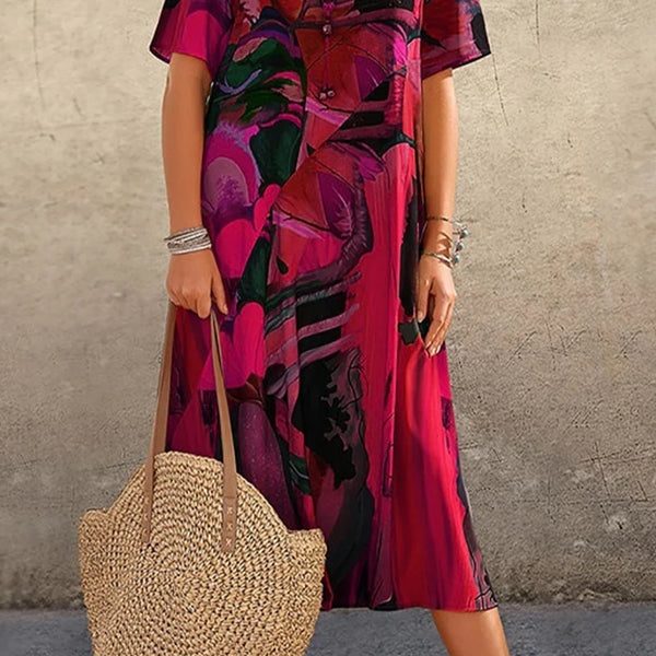 Casual Patchwork O Neck Printed Dress