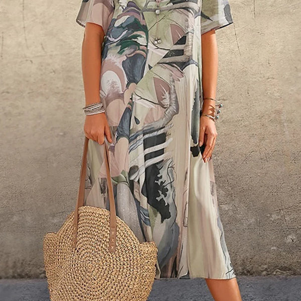 Casual Patchwork O Neck Printed Dress