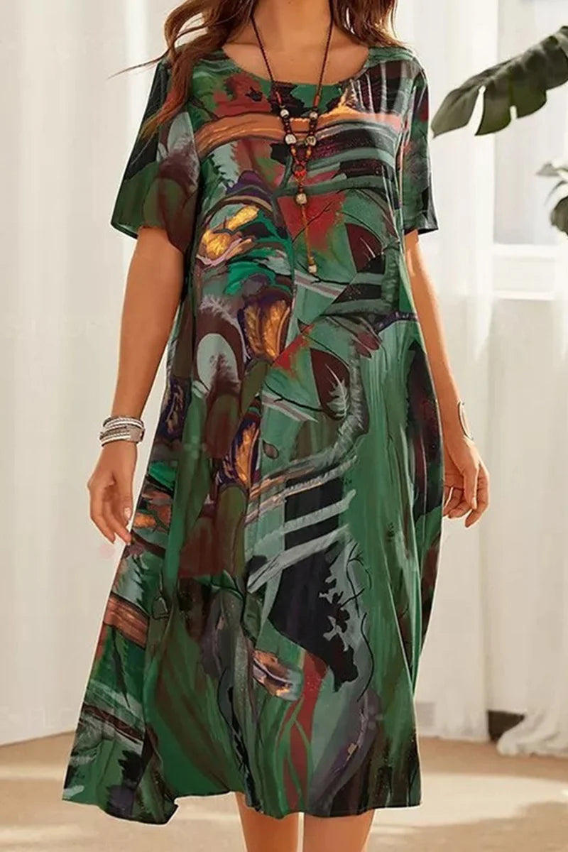 Casual Patchwork O Neck Printed Dress