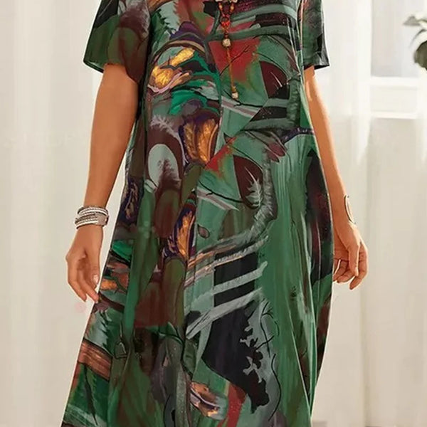 Casual Patchwork O Neck Printed Dress
