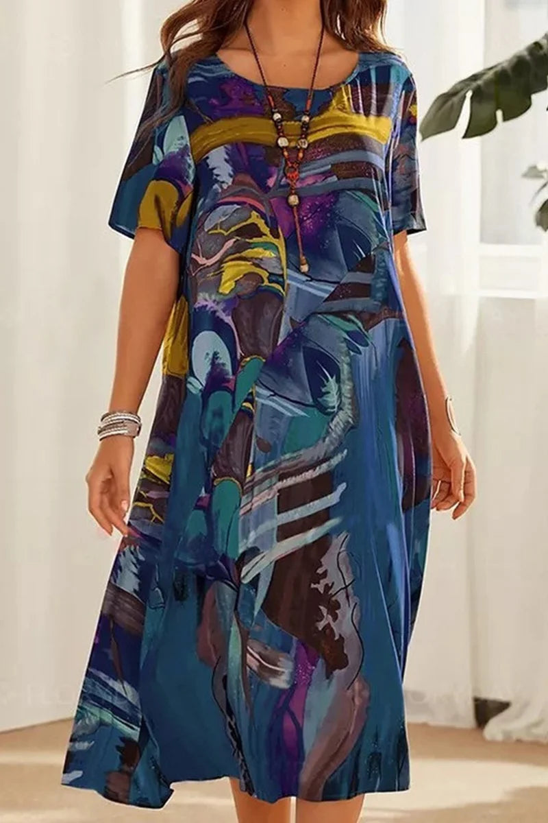 Casual Patchwork O Neck Printed Dress