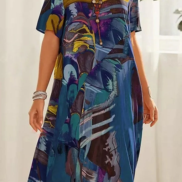 Casual Patchwork O Neck Printed Dress