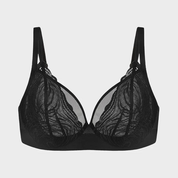 Plus Size Lace Mesh Full-Coverage Underwire Bra