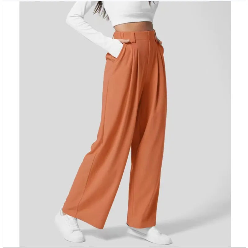 High-waisted straight loose tapered pants