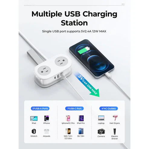 UXEK Travel Power Strip |Power Up to 7 Devices