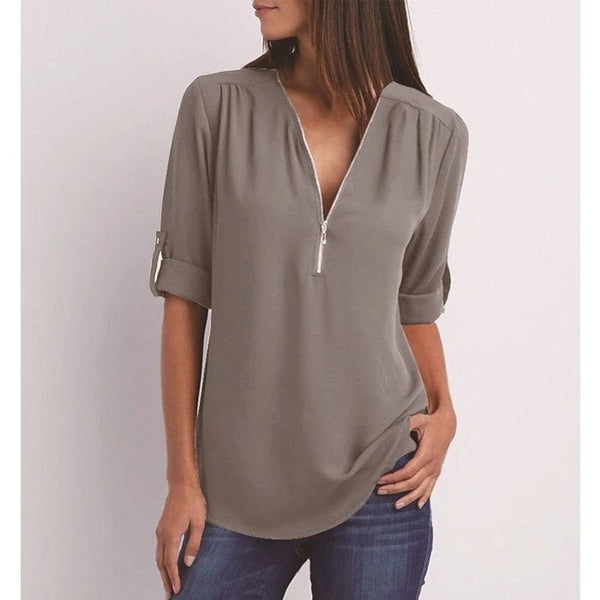 ChicFlow V-Neck Chiffon Blouse for Women
