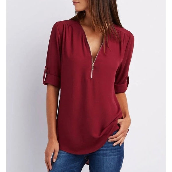 ChicFlow V-Neck Chiffon Blouse for Women