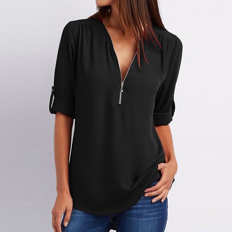 ChicFlow V-Neck Chiffon Blouse for Women