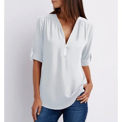 ChicFlow V-Neck Chiffon Blouse for Women