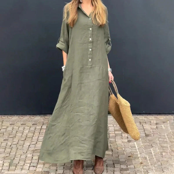 Maxi dress in cotton and linen blend