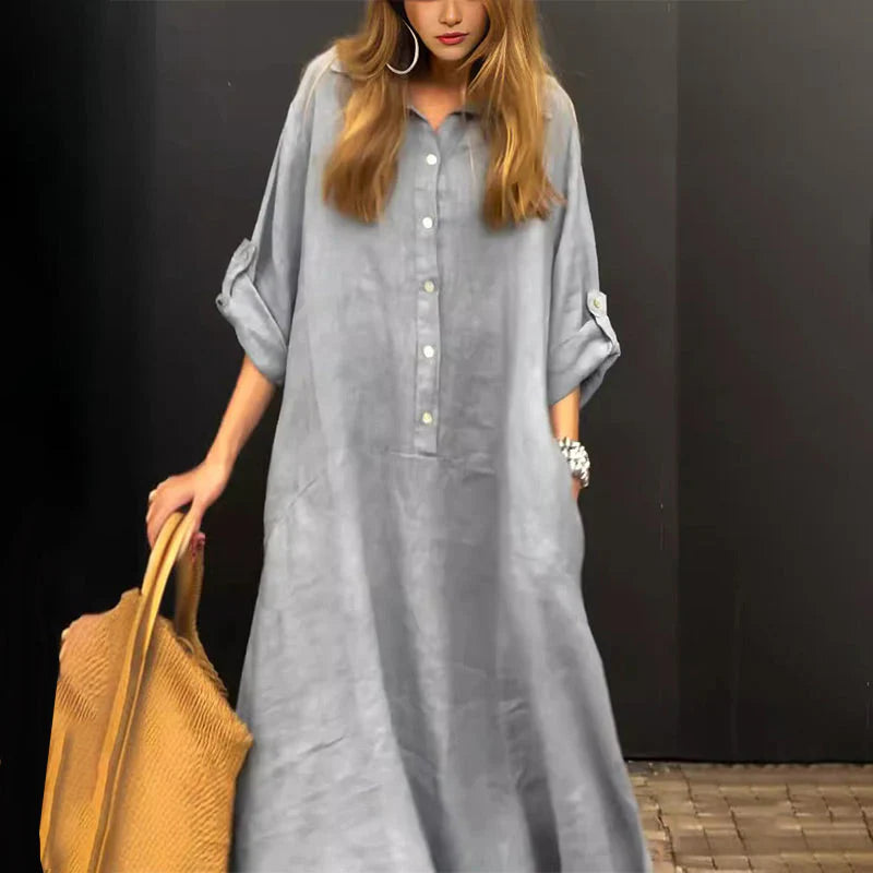 Maxi dress in cotton and linen blend