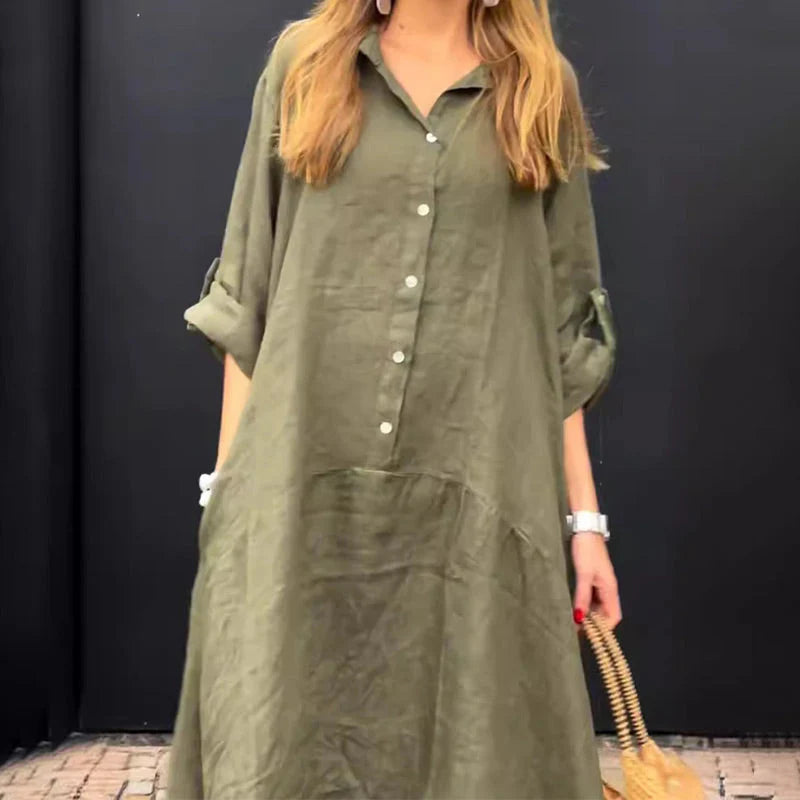 Maxi dress in cotton and linen blend