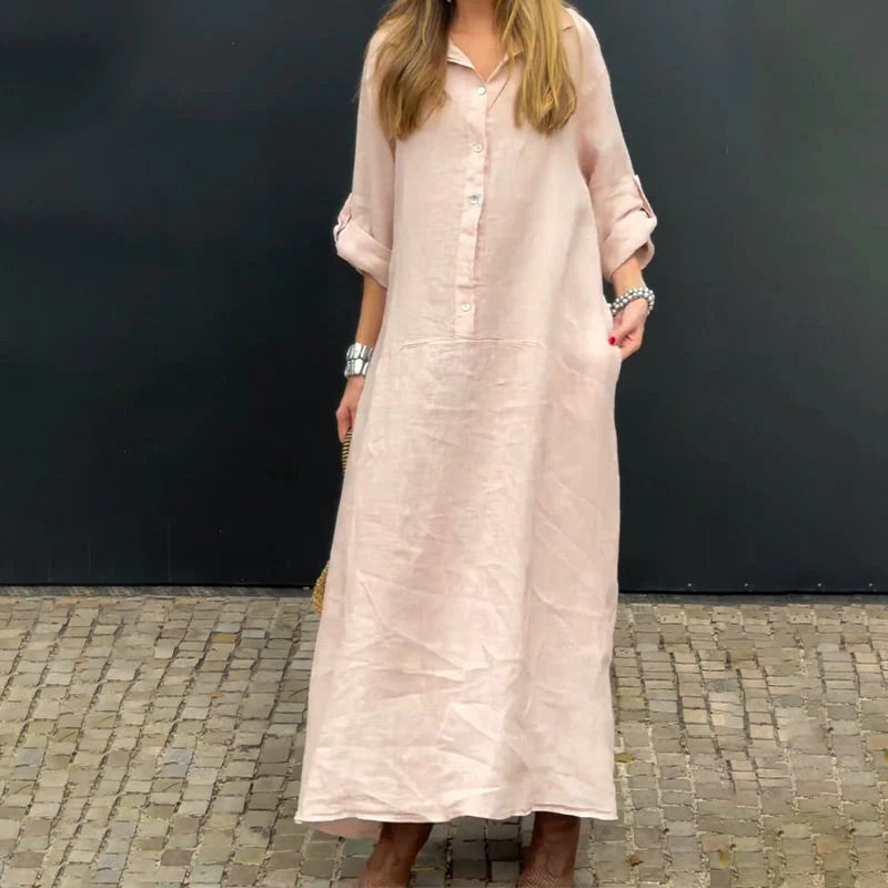 Maxi dress in cotton and linen blend